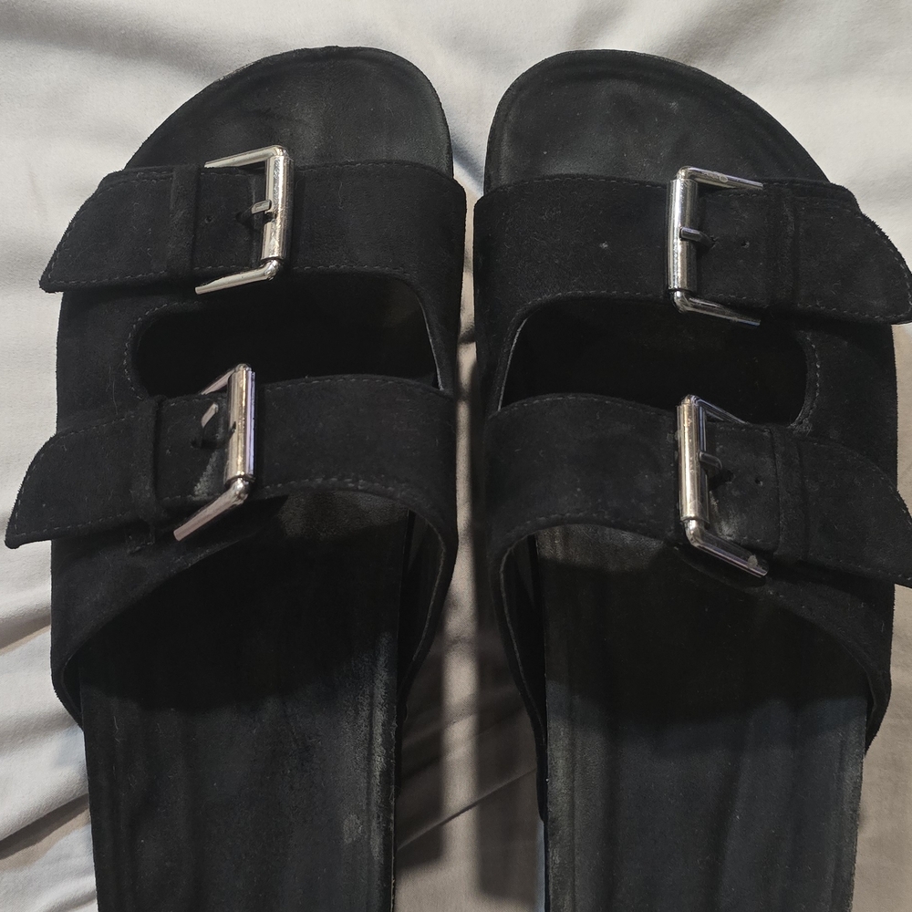 Amazon Black Platform Sandals with Silver Buckles